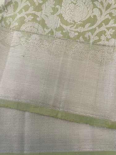 ShopNaya Exclusive | Metallic Kanchipuram Pure Silk Saree | Pastel Green | Pure Silver Zari | Handwoven | Ships from California